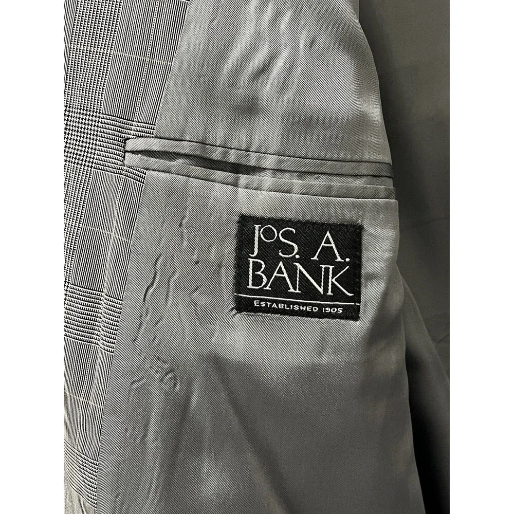 Jos. A Bank Men’s 46L Wool Grey Glen Plaid Blazer Jacket Coat